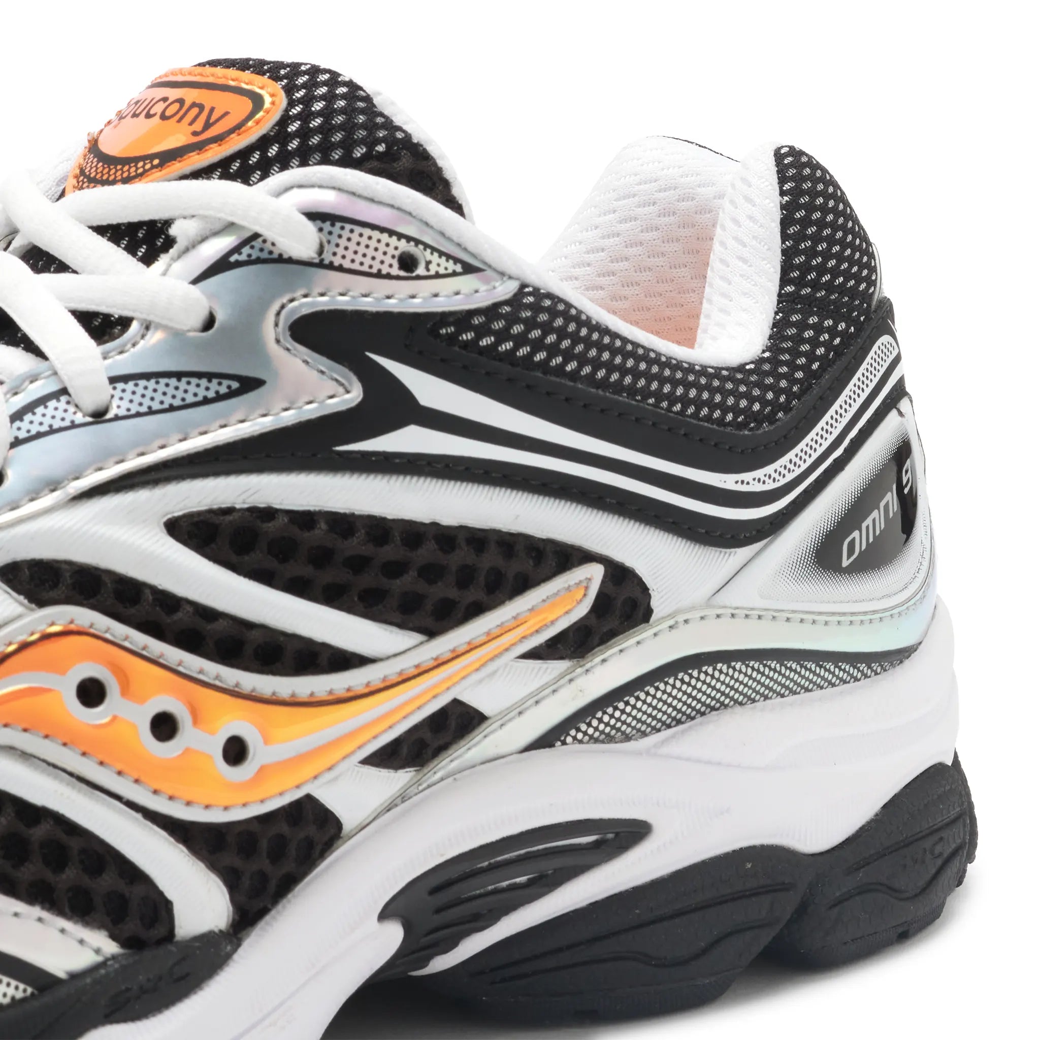 Detailed View of Saucony Progrid Omni 9 Speed Shades White Black Orange Vo2 S71057-2